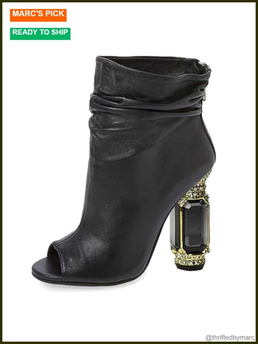 Women's Peep Toe Slouch Ankle Boots Chunky Stacked Heels Crystal Heel Dress